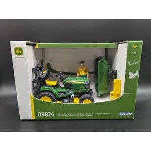 NEW Bruder 09824 John Deere Lawn Tractor with Trailer, Gardener Man & Plow 1:16